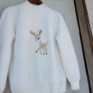 White Sweater with Deer Design